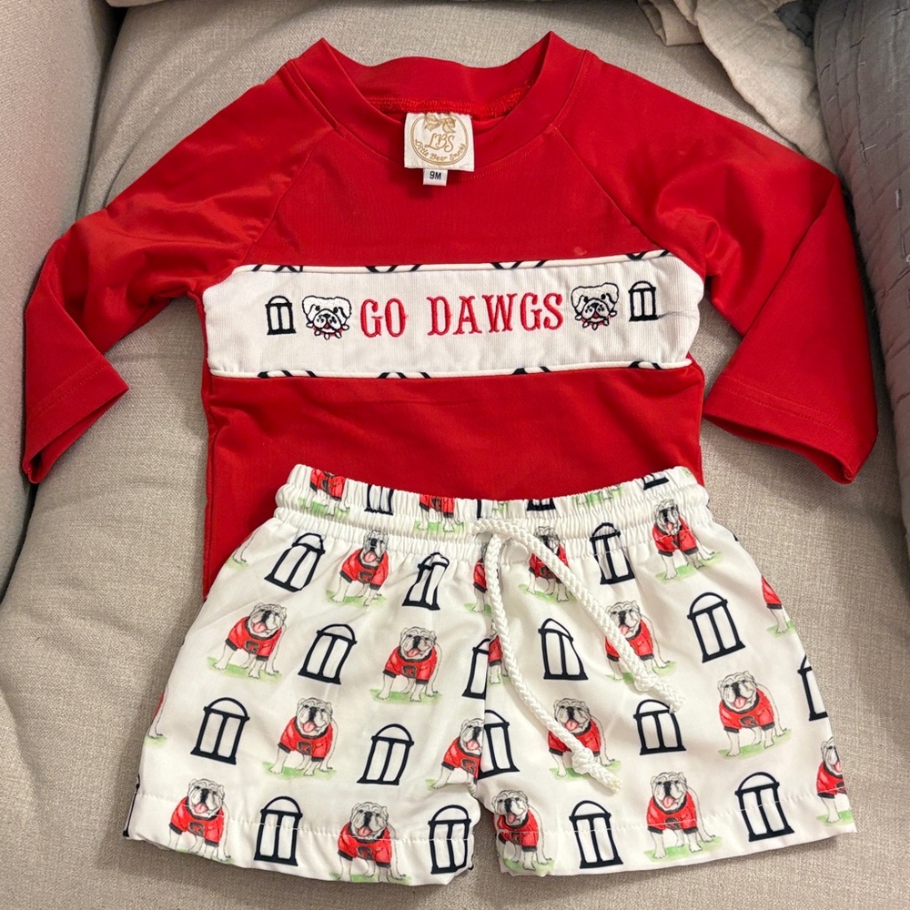 Little Bear Smocks UGA swim rash guard set